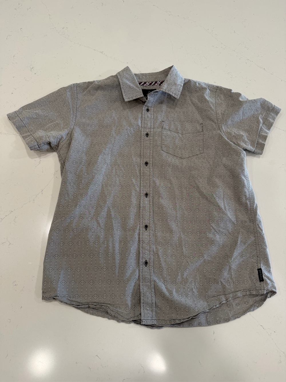 Prana Men’s Light Gray Short-Sleeve Button-Down Shirt - Medium